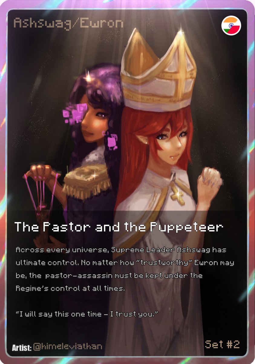 himeleviathan's tweet image. variations of my qsmp tcg card submission ^^ i gotta draw somebody else other than ash or ewron either molly or tina next

#qsmp2 #ashswag #ewron #assassinduo