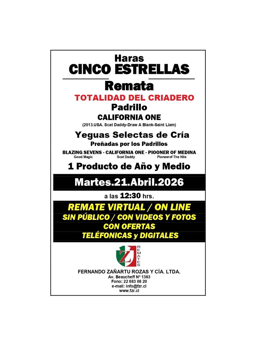 Remates Fernando Zañartu Rozas y Cía. Ltda - CHILE tweet media