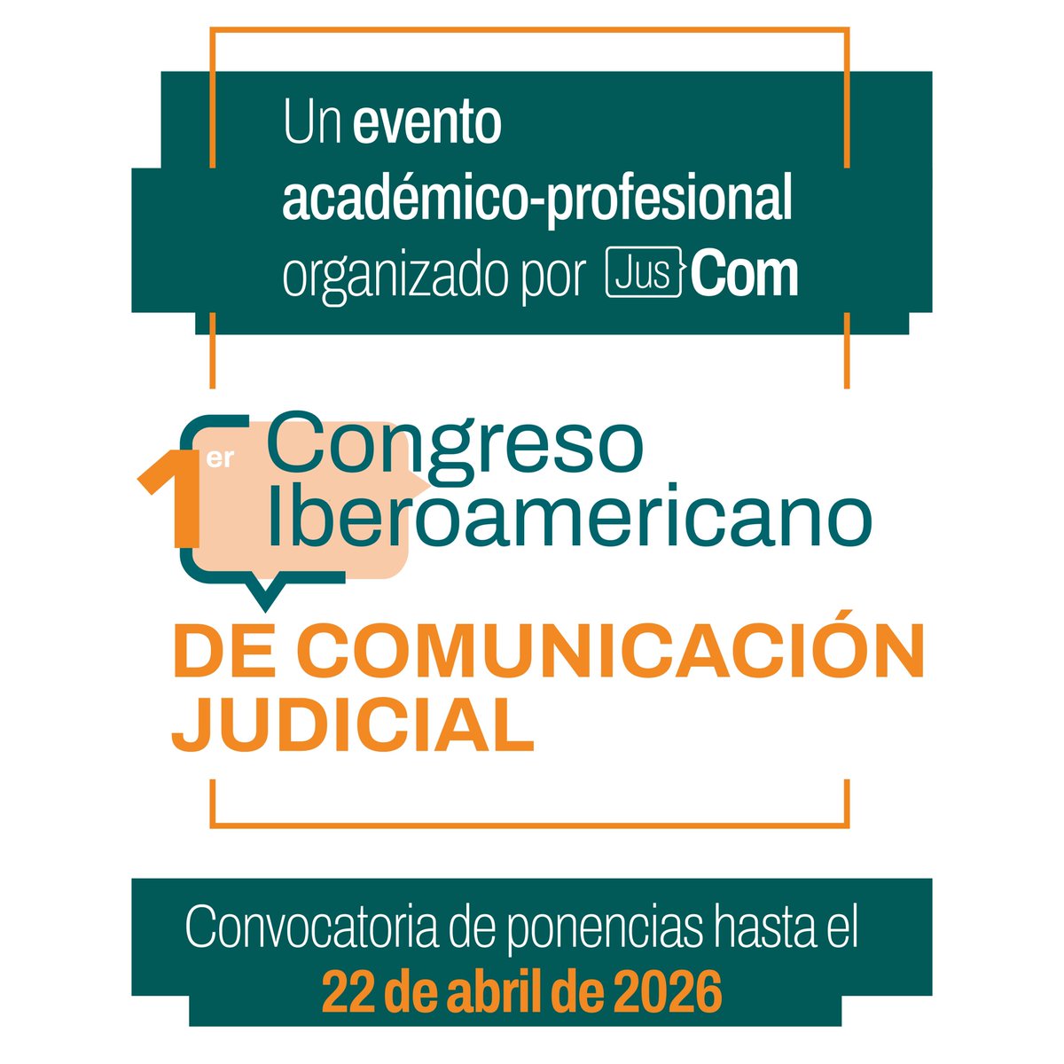 juscom_org's tweet photo. 📢  Primer Congreso Iberoamericano de Comunicación Judicial

📝 Convocatoria de ponencias
Experiencias, investigaciones y reflexiones sobre comunicación judicial

📅 Fecha límite: 22 de abril de 2026
 Enviar a: congreso@juscom.org
Ver requisitos: https://t.co/UDJcl7NnSD https://t.co/2Wb9XACpRm