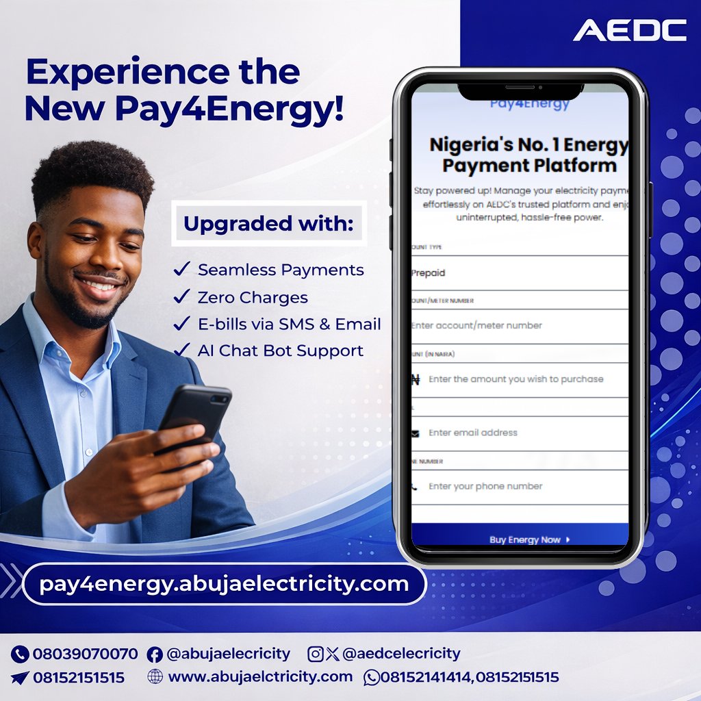 aedcelectricity's tweet image. Switch to Pay4Energy and feel the difference!
#Pay4Energy
#StayConnected
#PowerofCommitment