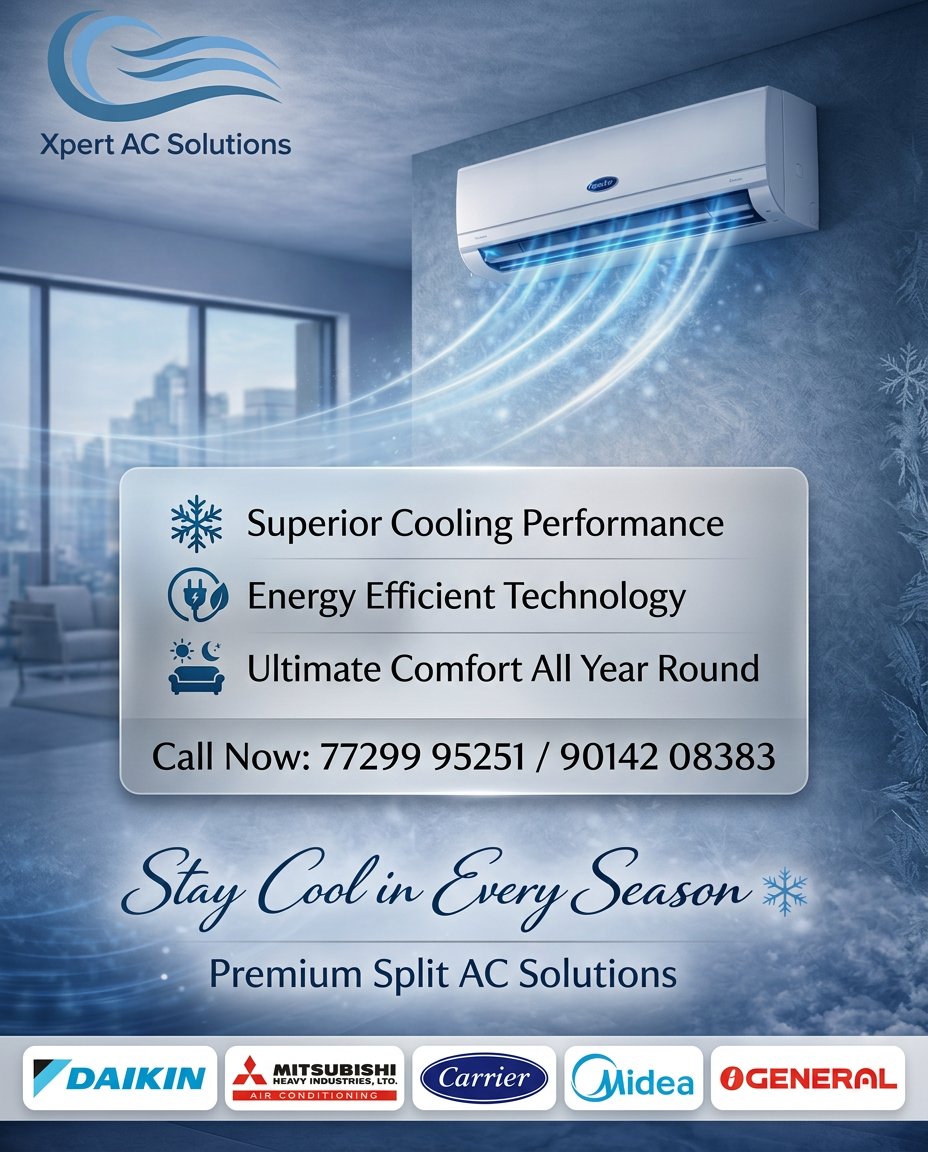 AcsolutionsHYD's tweet image. Stay Cool, All Year Round ❄️
Premium split AC solutions from Xpert AC Solutions. Efficient cooling, energy savings &amp;amp; reliable performance for every season.
📞 77299 95251 / 90142 08383
🌐 xpertac.com
#XpertACSolutions #SplitAC #StayCool #AirConditioning