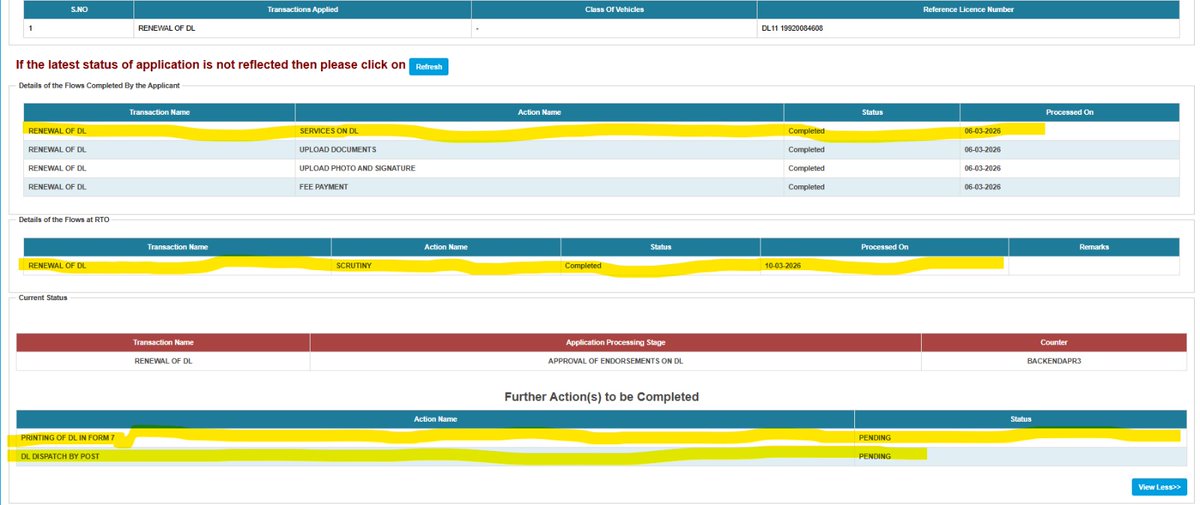 हमारे संगठन के उपाध्यक्ष R S Thakur जी ने 06-03-2026 को अपना लाइसेंस नवीनीकरण को डाला था जिसकी SCRUTINY 10-03-2026 को हो चुकी है। 1 महीने से ज्यादा हो गया लाइसेंस अभी भी प्रक्रिया में है

हरियाणा और उत्तर प्रदेश में यह काम 11 दिन में हो जाता है। सरकार बदलगई,  व्यवस्था कब बदलेगी❓