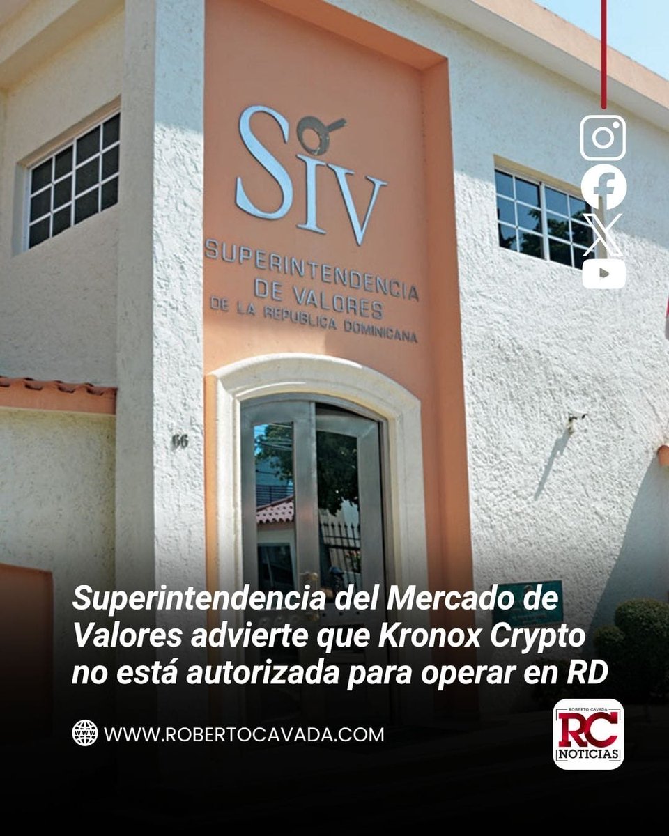 rcavada's tweet image. Superintendencia del Mercado de Valores advierte que Kronox Crypto no está autorizada para operar en República Dominicana

robertocavada.com/superintendenc…

RCnoticias #RobertoCavada #SIMV #RepúblicaDominicana
