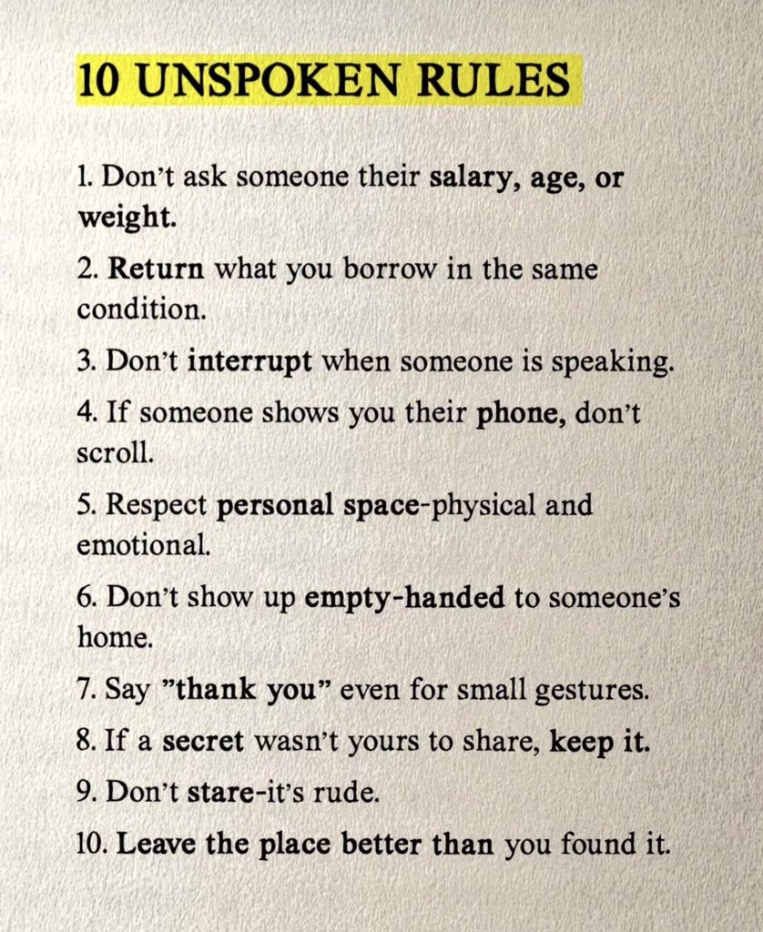 RecodeTheMindX's tweet photo. 10 Unspoken Rules✅️👇 https://t.co/jlfHQDxpeF