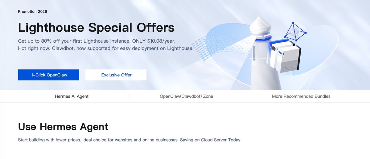 TencentCompute's tweet photo. Glad you like the 24/7 cloud hosting! 🙌This is exactly why we built it! ⚡️

For those asking about costs, grab your starter instance with special developer deals here: 🔗 https://t.co/K5EX3dRYUO
Happy building! 🛠️ #TencentLighthouse #HermesAgent https://t.co/pc95j3z85P