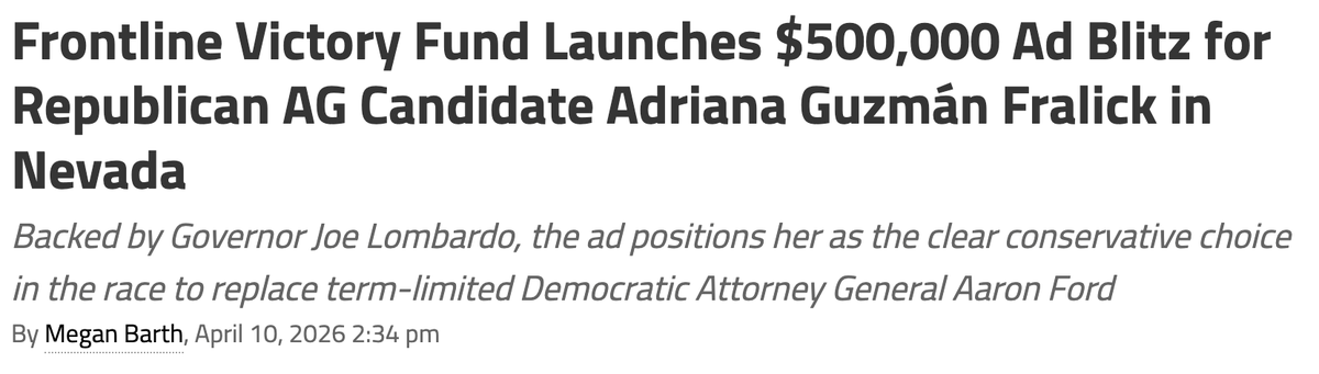 FrontlineVictry's tweet photo. ICYMI: Frontline Victory Fund launched a massive ad campaign to support @AdrianaForNV for Nevada's next Attorney General.

She is the candidate who will support law enforcement, protect women and girls in supports, and defend the integrity of our elections. 

@CaliforniaGlobe https://t.co/pkEiWDfDzD
