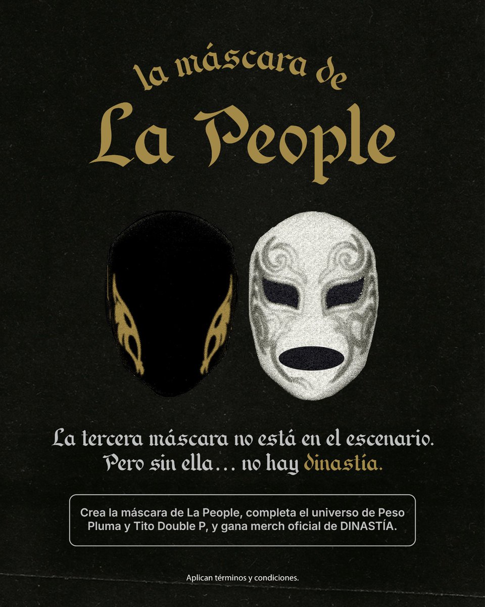 _stoyco's tweet photo. Es tu momento de entrar al universo DINASTÍA y dejar huella en esta historia. 🖤📌 Diseña, crea y comparte tu versión de La Máscara de La People.

Participa y gana merch oficial de DINASTÍA. 🎭💥

 solo en la app #StoyCo. https://t.co/TRS23RmmV4