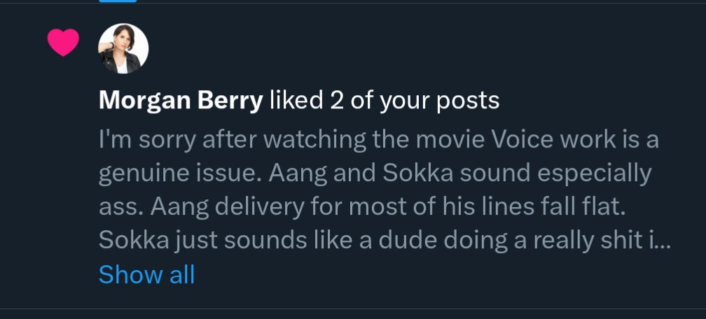 You know Ubel from Frieren's EN VA liking my tweet about the voice acting in the Avatar movie wasn't a notification I was expecting to get lmao.