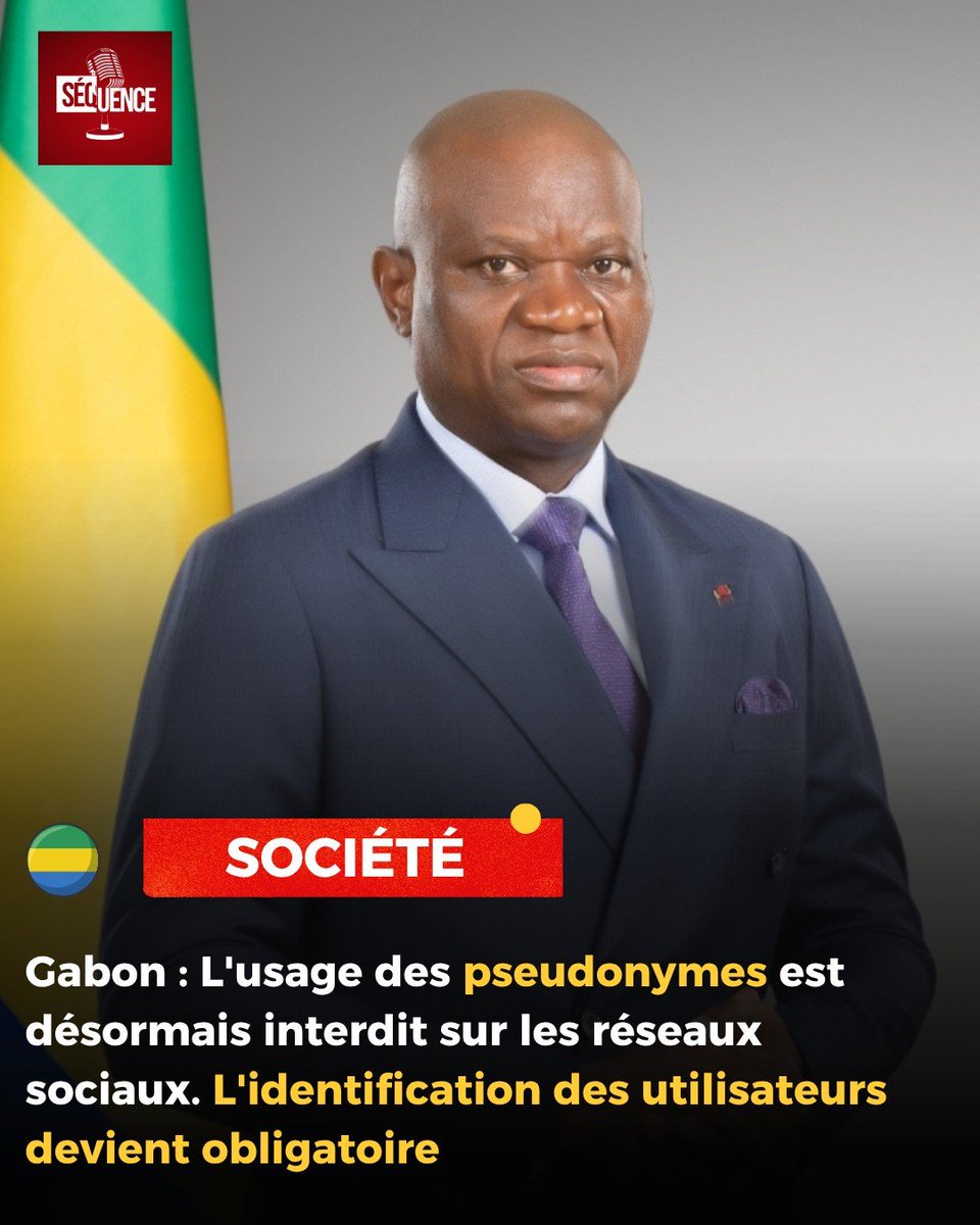 saheliens's tweet image. #Gabon🇬🇦: Oligui Nguema durcit la régulation numérique : pseudonymes interdits et NIP exigé 

Le président Brice Clotaire Oligui Nguema a promulgué l’ordonnance n°0011/PR/2026 du 26 février 2026, qui encadre strictement l’usage des réseaux sociaux au Gabon.    
Le texte interdit