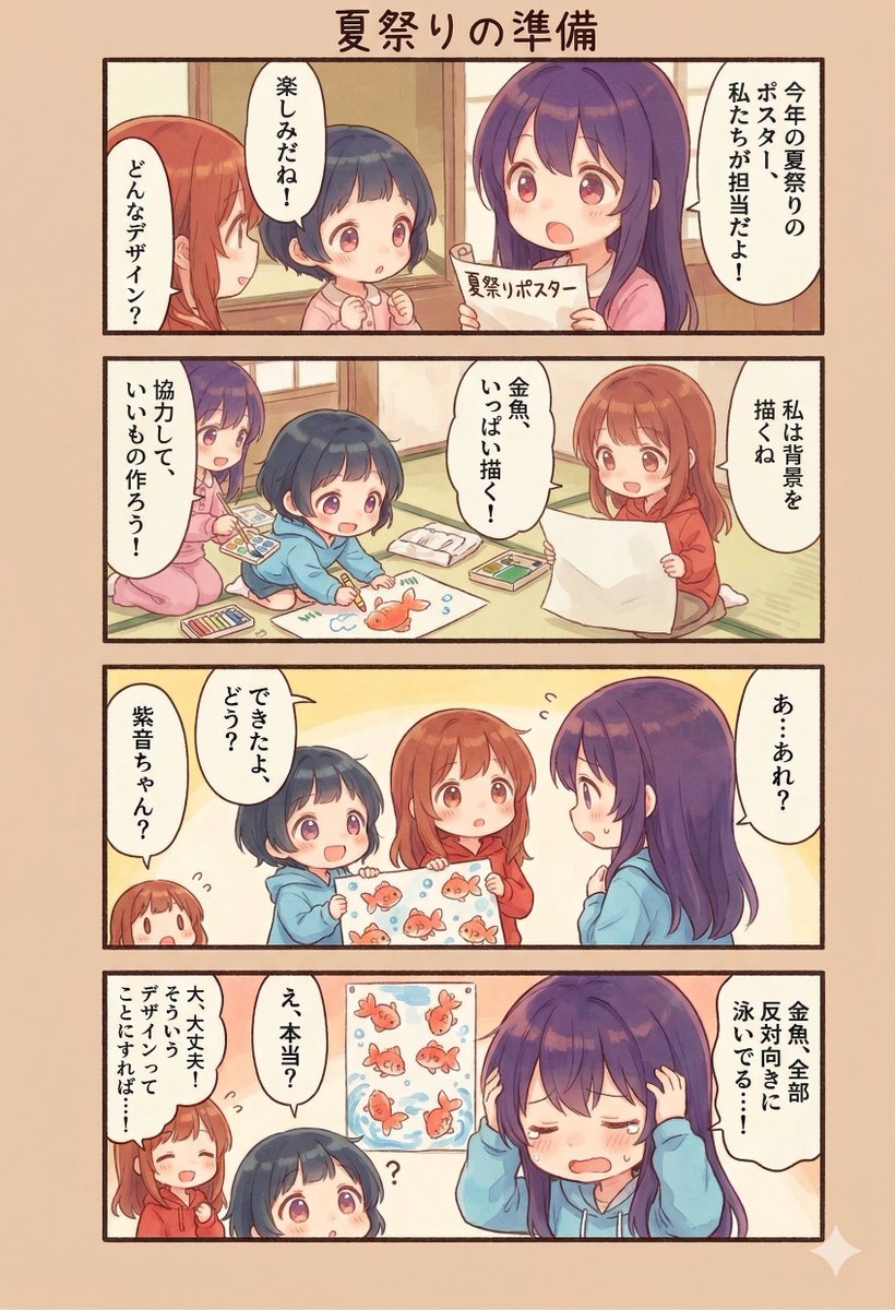 今日の4コマ:夏祭りの準備
#漫画が読めるハッシュタグ 