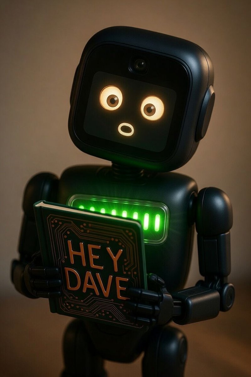 AvgJoe2point0's tweet photo. Dave is reviewing the back cover. He has not given his rating yet. Volume 1 free on Kindle right now. Search Hey Dave Ryder Mathews.
#KindleBooks #FreeKindle #AIstory #BookTwitter #SciFiCommunity #YoungAdultFiction #RobotLife #BookRecommendations #WeirdlyHeartwarming #book https://t.co/SdZzS7wg6X