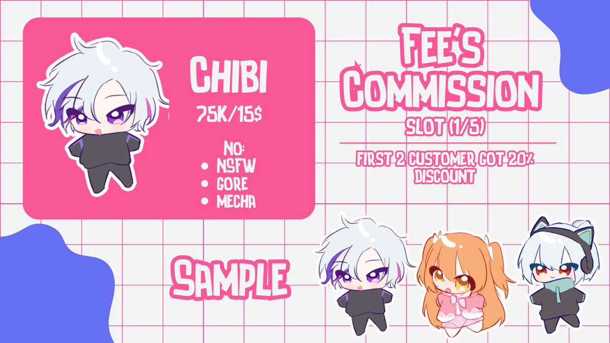 feebeel9's tweet photo. COMMISSION OPEN!!
slot (1/5)
-------------------
ill be taking a small personal commission today!🙇
payment after sketch!
payment: paypal, kofi, BCA, and MANDIRI

notes: i also accept furry as well! 🙇 https://t.co/N7Hvhbhswa