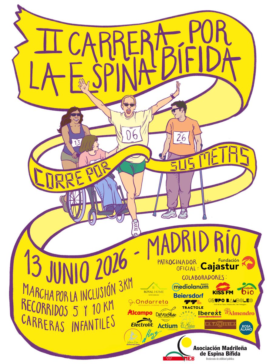 💥 Tras reunir a +500 personas…  ¡este año vamos a duplicarlo!

🏃‍♀️🧑‍🦽 #IICarreraPorLaEB
📅 13 junio
📍 Madrid Río

📢 Tu dorsal, su dorsal
📢 Corre por sus metas

👉 5K | 10K | Marcha 3K inclusiva | Carreras infantiles

⏰ Precio reducido hasta el 30/04 👉rockthesport.com/es/evento/ii-c…