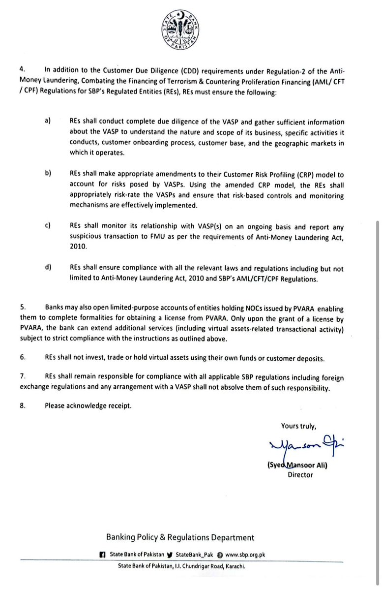 Pakistan has taken an important step toward formalising its virtual asset ecosystem.

Following the enactment of the Virtual Assets Act, 2026, the State Bank of Pakistan has issued BPRD Circular Letter No. 10 of 2026, enabling regulated entities to open and maintain bank accounts