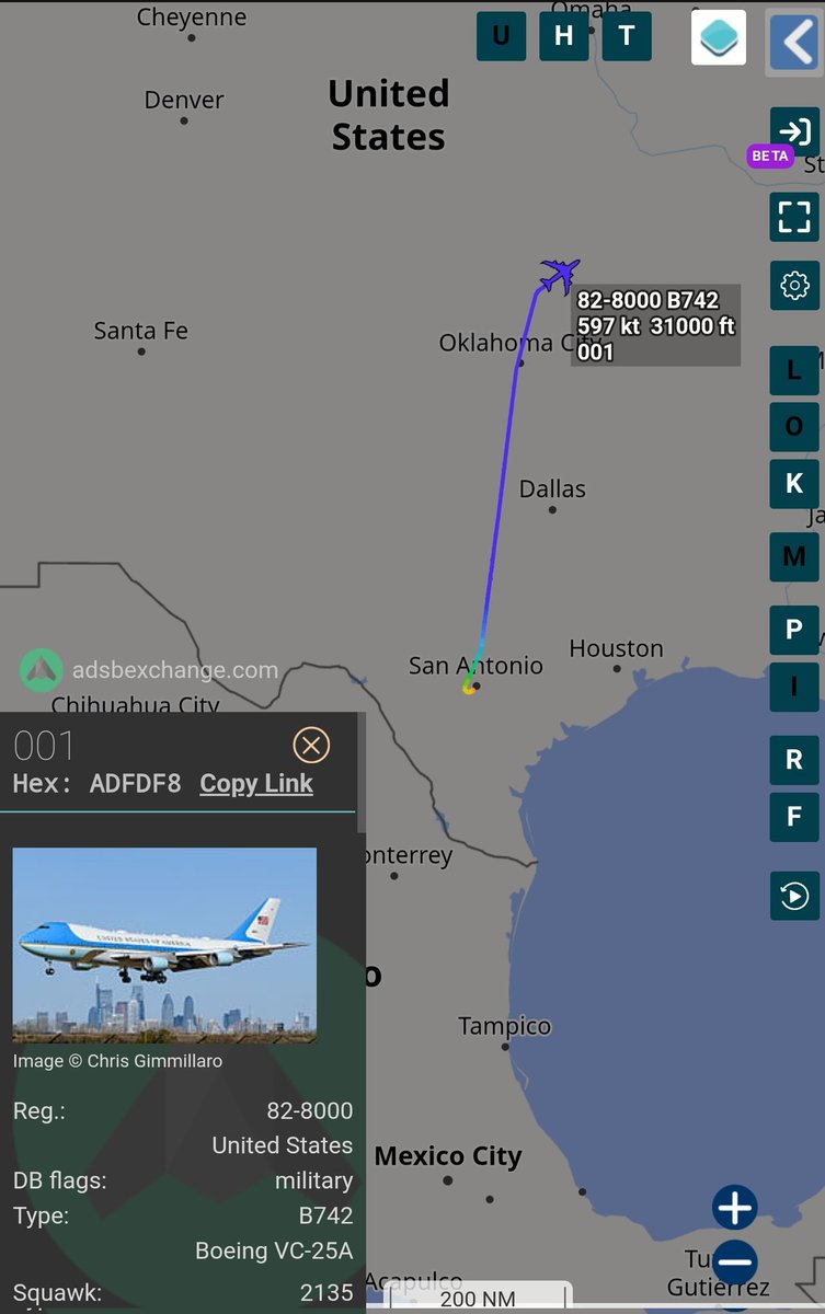 sipjack1776's tweet photo. VC-25A
#ADFDF8/82-8000/001
Tracking NE out of Kelly Field.
@Borrowed7Time @norb420 @N214WN https://t.co/7u8yRx7Mp5