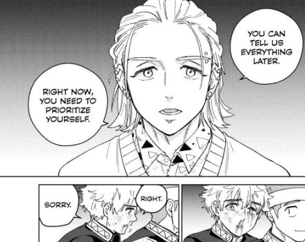 Nii-sensei did a perfect job here, handled everything well; Sakura was angry and for a moment lost his temper, demanding answers from Nirei, but Kiryu helped defuse the situation by staying calm and focusing on helping Nirei with his injuries😭

 #WB212