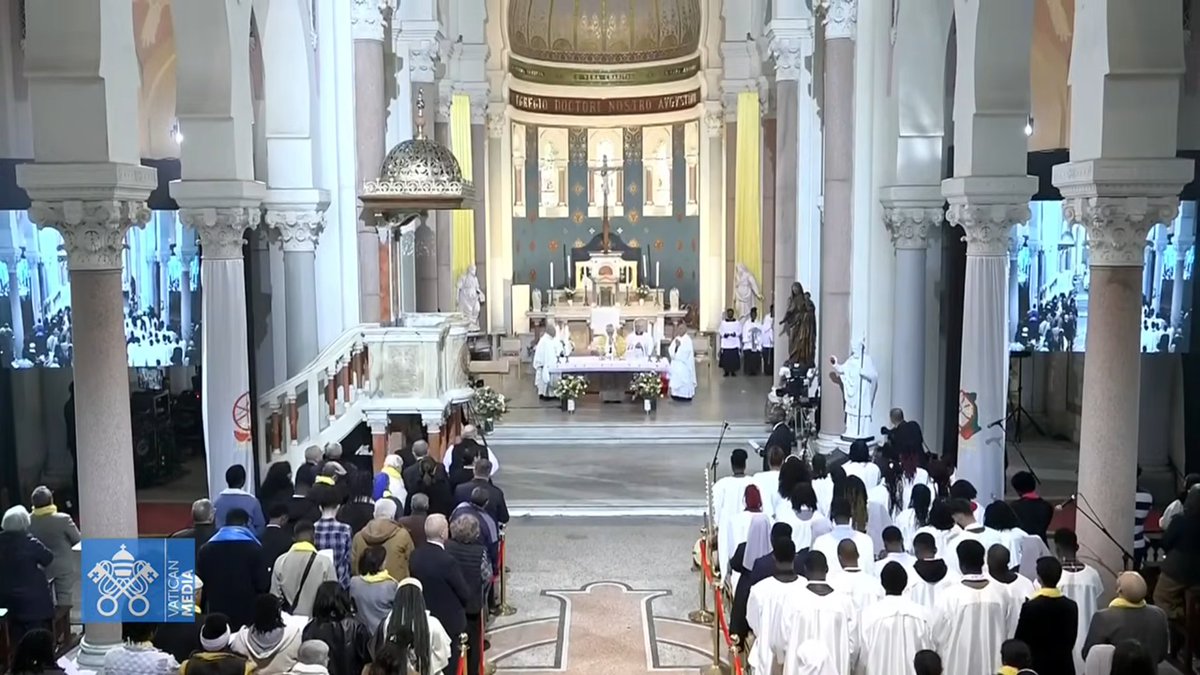 inesanma's tweet photo. Pope Leo, today, celebrating Mass in the Basilica of Saint Augustine (Annaba, Algeria): "When we ask ourselves how a future of justice, peace, harmony and salvation will be possible, we must remember that we are asking God the same question that Nicodemus asked: can our story truly change? We are so weighed down by problems, hardships and tribulations! Can we truly start our lives over again? Yes! The Lord’s response, so full of love, fills our hearts with hope. No matter how weighed down we are by pain or sin: the crucified One carries all these burdens with us and for us. No matter how discouraged we are by our own weaknesses: it is precisely then that God manifests his strength, the God who has raised Christ from the dead in order to give life to the world. Each one of us can experience the freedom of new life that comes from faith in the Redeemer. Once again, Saint Augustine offers us an example of this: we revere him for his conversion even more than for his wisdom. In this rebirth, providentially accompanied by the tears of his mother, Saint Monica, he found himself, exclaiming: “I could not therefore exist, could not exist at all, O my God, unless you were in me. Or should I not rather say, that I could not exist unless I were in you” (Confessions, I, 2)."