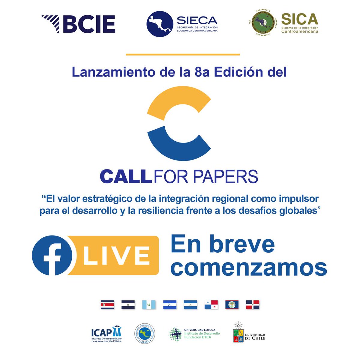 #EnBreve 🔴¡Estamos por comenzar! 🚀
🤝📚 Súmate al Lanzamiento de la octava edición del #CallForPapers 2026 "El valor estratégico de la integración regional como impulsor para el desarrollo y la resiliencia frente a los desafíos globales”, iniciativa impulsada por la <a href="/sg_sica/">SICA - Sistema de la Integración Centroamericana</a>,