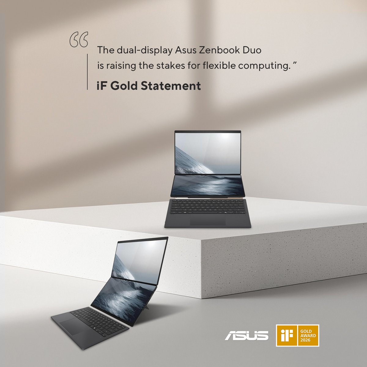 ASUS's tweet image. From over 10,000 entries worldwide, only a few stand out. 🏆
#ASUS #Zenbook DUO takes home the iF Design Award Gold, one of the highest honors in design.

#DesignYouCanFeel