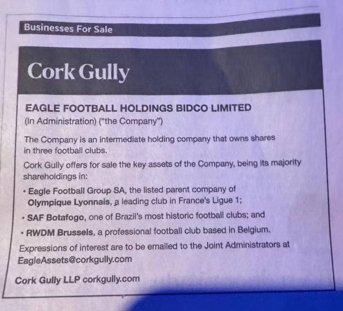 OL__Plus's tweet image. L'administrateur judiciaire de l'#OL publie une annonce dans un journal pour vendre le club
#Éco #Eagle 
(Sportune : olplus.fr/mzYeL)