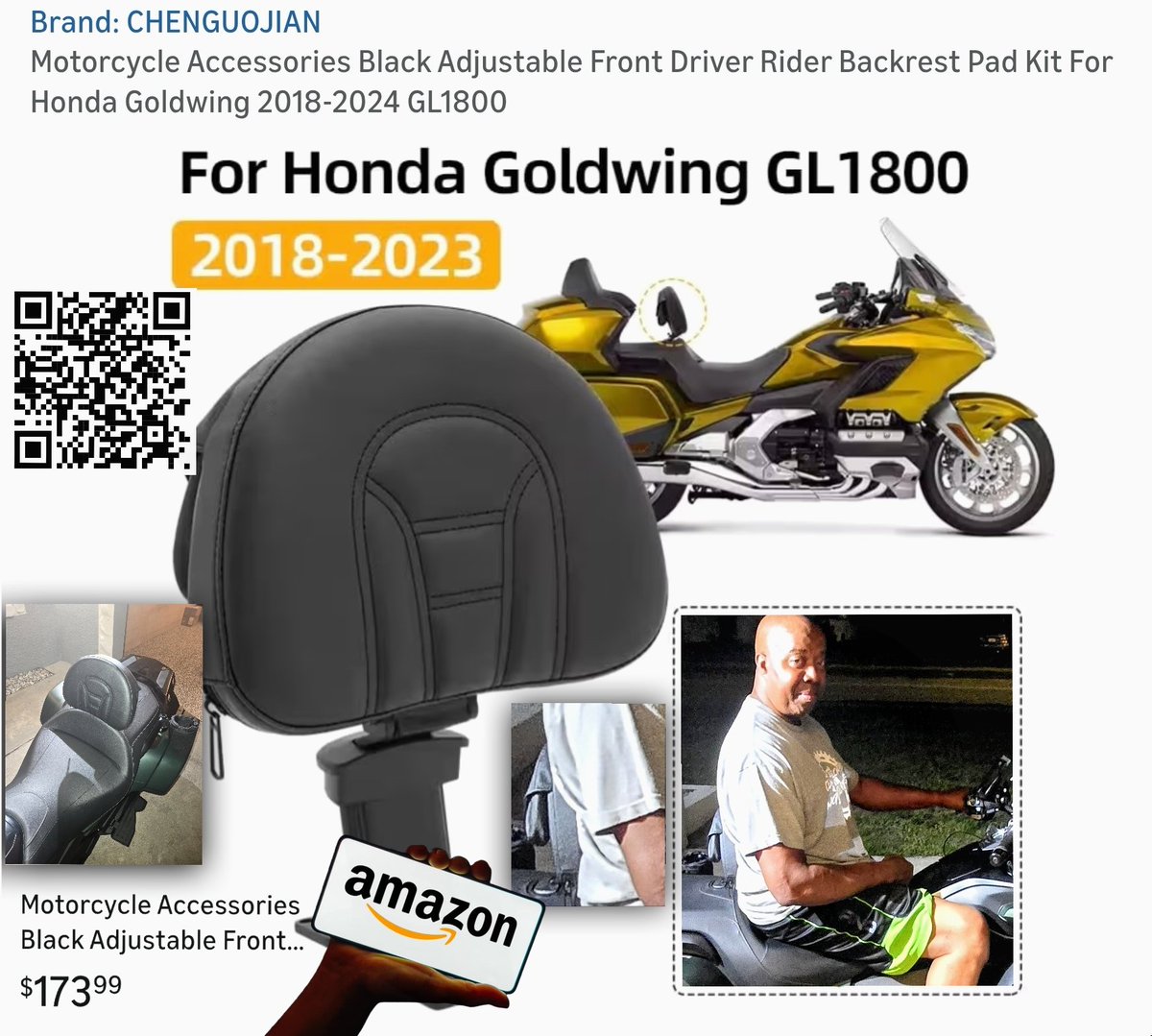 "Upgrading my 2024 DCT Goldwing with this adiustable backrest transformed the ride from a seat to a throne-it's not iust about the comfort. it's about doubling your range before your back even thinks about calling it a dav. 

Got it from Amazon.