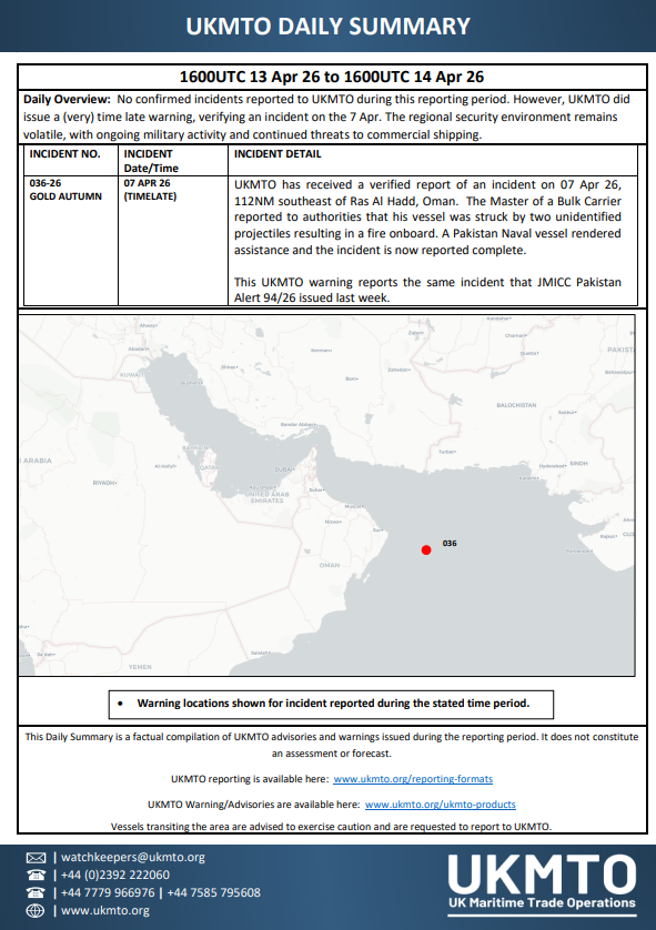 UKMTO Operations Centre tweet media