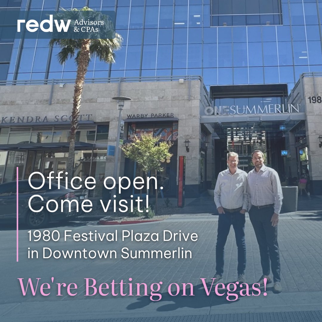 SteveCoganCPA's tweet photo. 🏢 REDW is excited to share that we have officially opened a new office in Las Vegas!

Located at 1980 Festival Plaza Drive, Suite 300 in the Downtown Summerlin area, our Las Vegas location strengthens our ability to serve clients throughout Nevada and Southern California and… https://t.co/m3N8AD6Abt