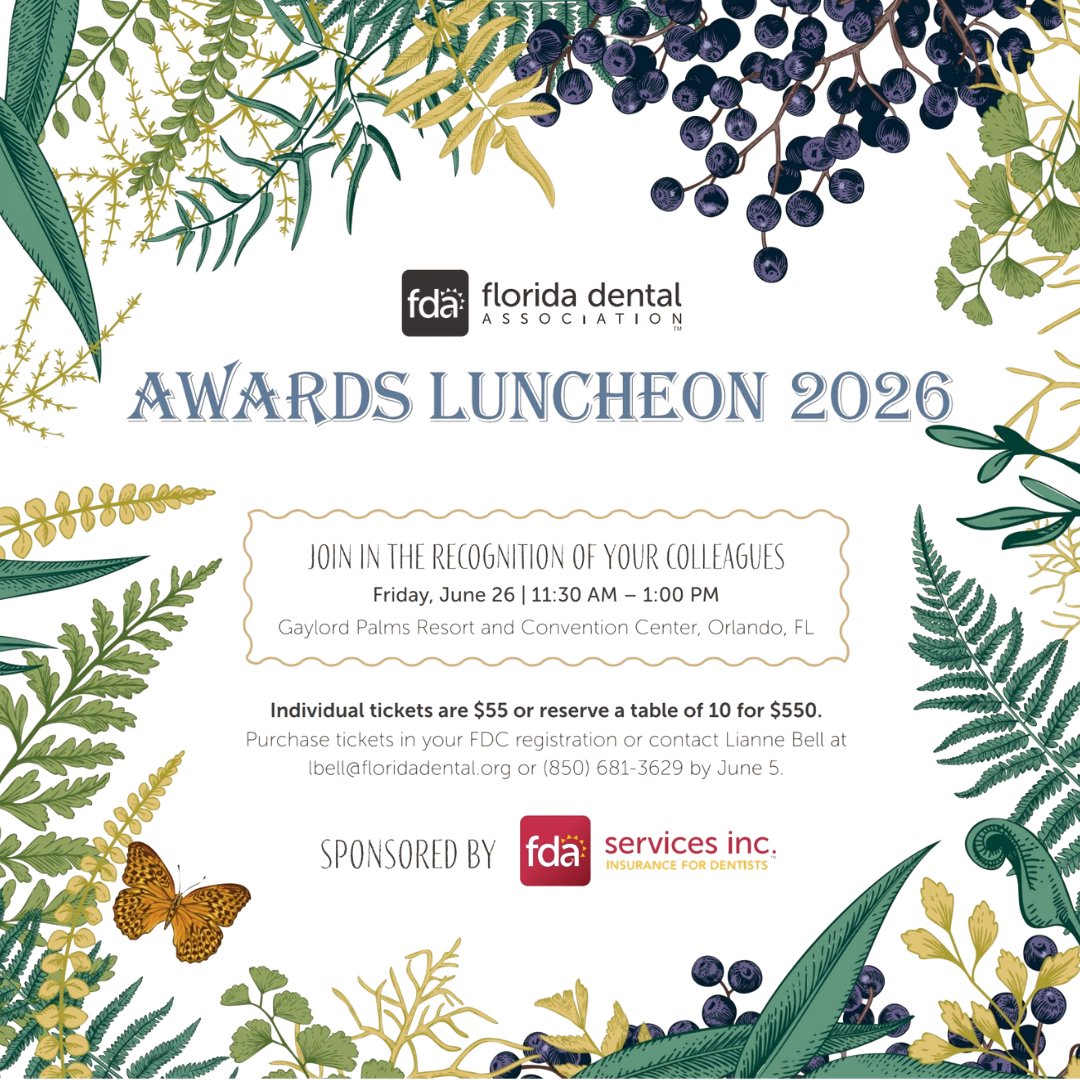 FLDentalConvt's tweet image. We’re celebrating the 2026 Florida Dental Association award winners! Join us at the FDA Awards Luncheon during #FDC2026 to recognize their achievements. #Celebrate