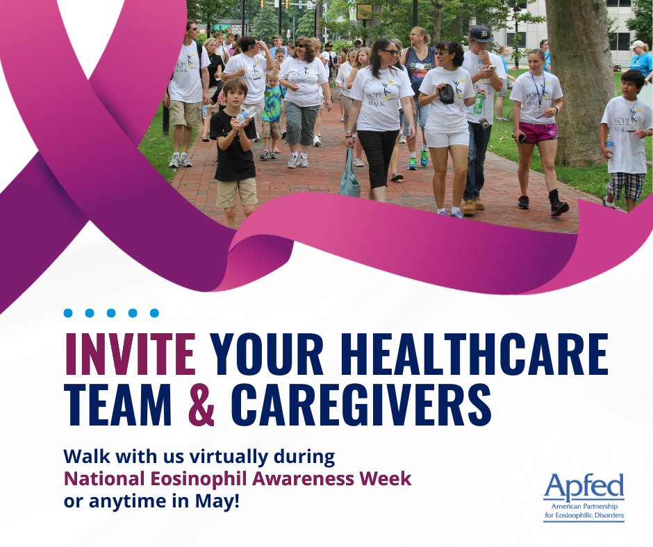 APFEDorg's tweet image. Invite your doctors, nurses, specialists, and caregivers to join APFED’s Virtual Walk for Hope and help raise awareness for eosinophil-associated diseases.

givebutter.com/3rd-annual-wal…

#StepUpfor25 #EosAware #NEAW #WalkForHope