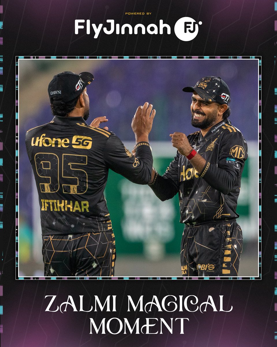 PeshawarZalmi's tweet image. #PZvMS | Zalmi Magical Moment

Skipper Babar Azam &amp;amp; Iftikhar Ahmed celebrating the wicket of Arafat Minhas in his style ⚡️

#RiseofZalmi #Zalmi #YellowStorm #ZalmiXFlyJinnah