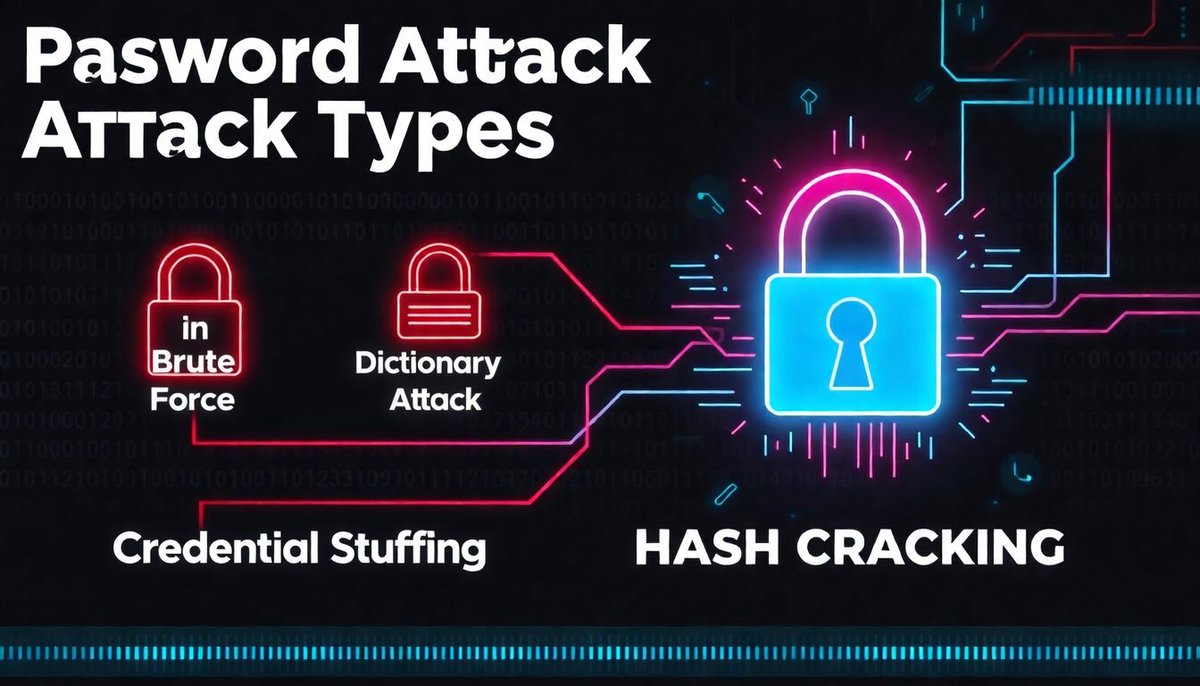 Password attack types:

→ Brute force: try every combination
→ Dictionary: wordlist-based
→ Credential stuffing: reuse leaked creds
→ Password spraying: one password, many accounts
→ Hash cracking: offline with Hashcat/John

#Hydra #Hashcat #Pentesting