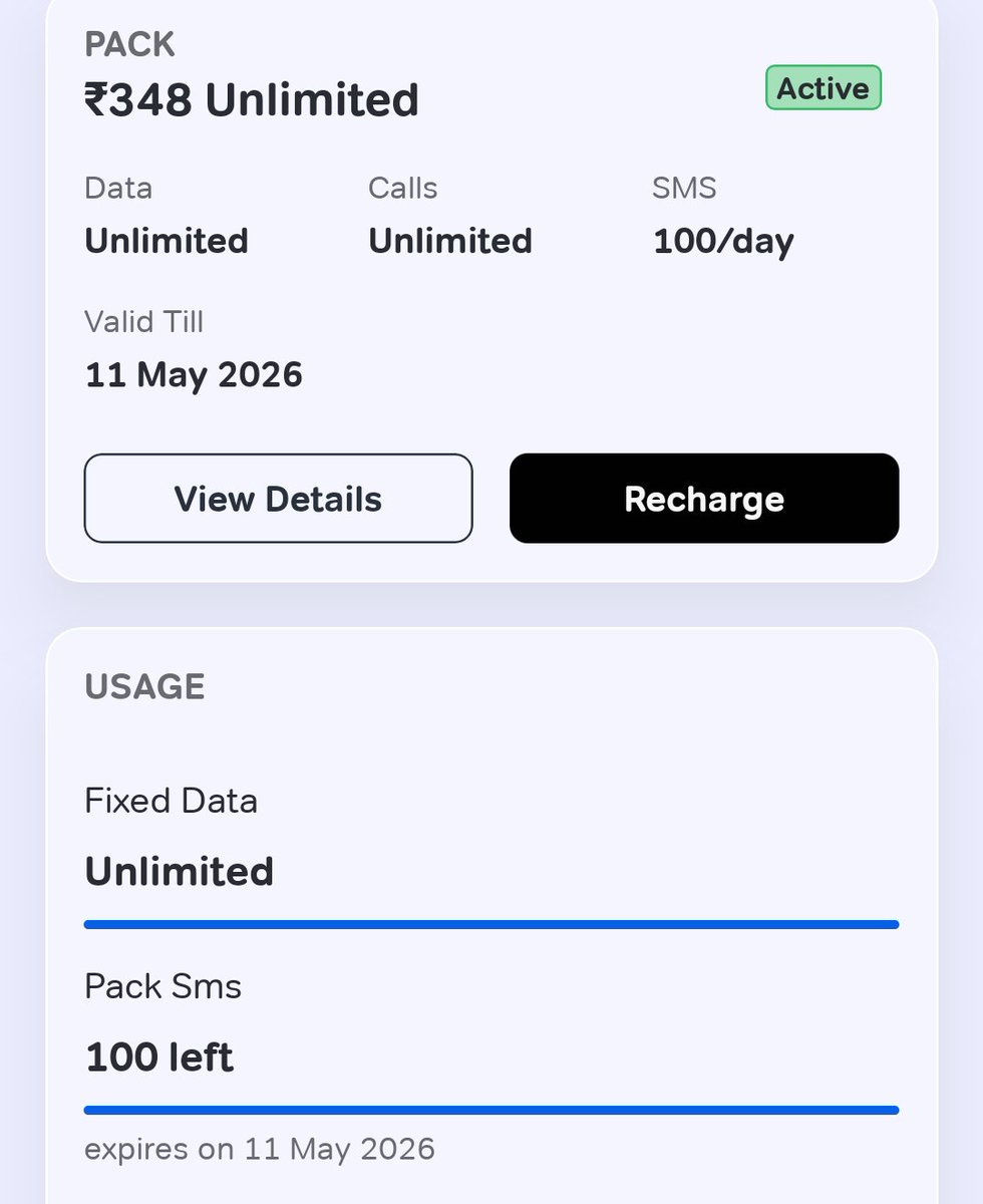 OutOfContext_MI's tweet photo. @askvipendra Recharge with 348 it gives (4G + 5G) unlimited..there is no cap of 2 gb per day or anything else https://t.co/xcjDgsEciq
