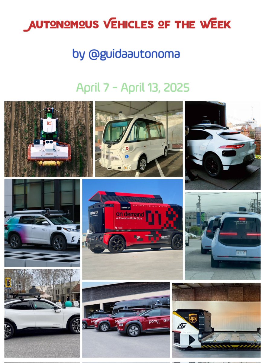 guidaautonoma's tweet image. #AutonomousVehicles of the Week 
1️⃣ year ago‼️
April 7 - April 13, 2025
🚗🚚🚌🚕

@Analytics_699 @PawlowskiMario @HaroldSinnott @Fisheyebox @mvollmer1 @antgrasso @PinakiLaskar @JeroenBartelse @FmFrancoise @Ronald_vanLoon 
@EvanKirstel
#Technology #SmartCity #Robotaxi #AI #Tech