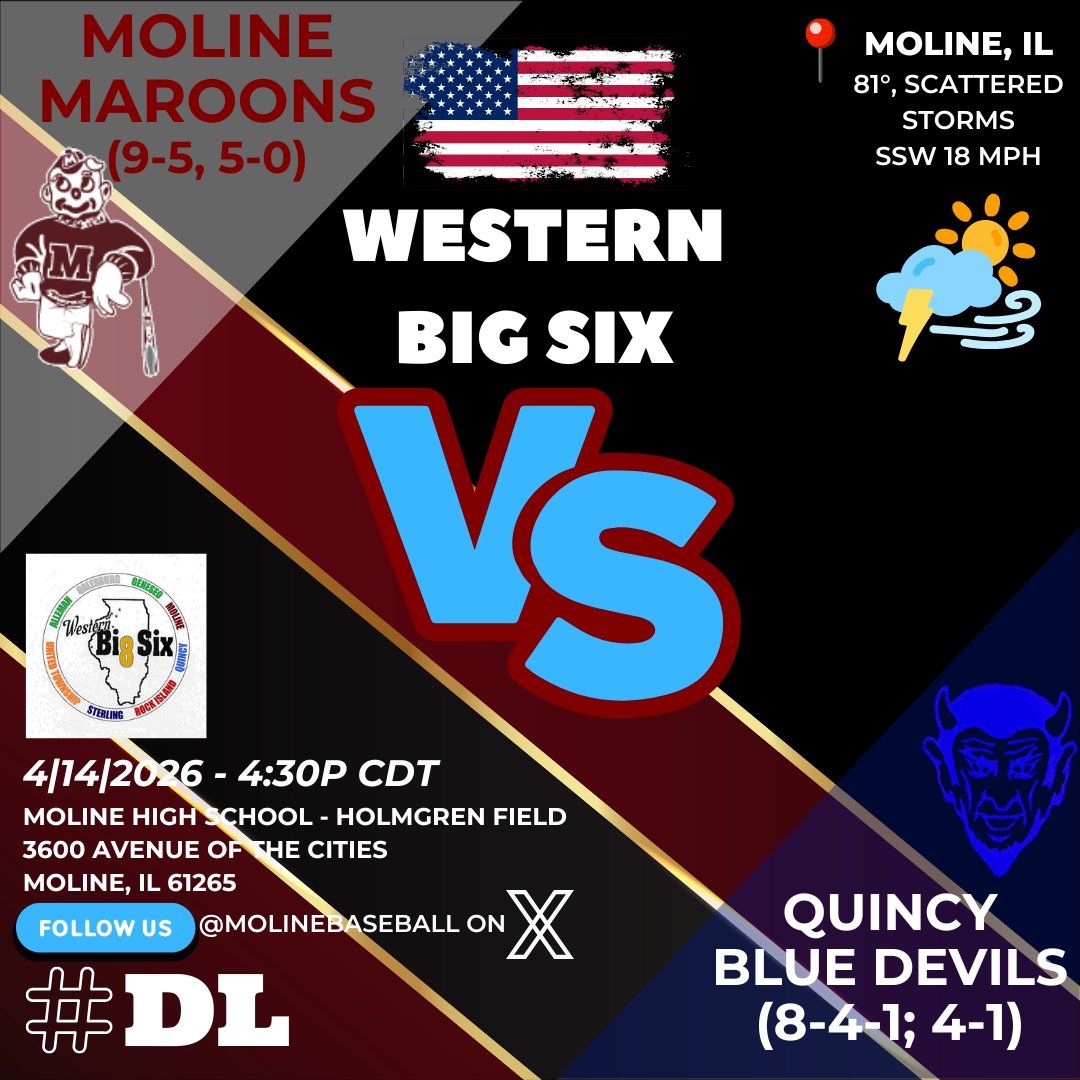 molinebaseball's tweet photo. It's a #WB8 Tuesday? That's right, the schedule has been altered due to forecasted inclement weather. Quincy comes calling this afternoon for a 4:30p CDT 1st pitch, as the #Maroons look to retain sole possession of 1st place. Here are the particulars... #DL https://t.co/UhDtwyaHxl