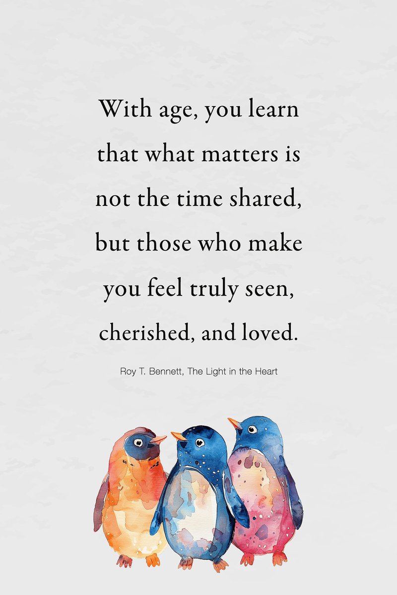 InspiringThinkn's tweet photo. With age, you learn that what matters is not the time shared, but those who make you feel truly seen, cherished, and loved.
Roy T. Bennett, The Light in the Heart https://t.co/8Ya4wS83D0