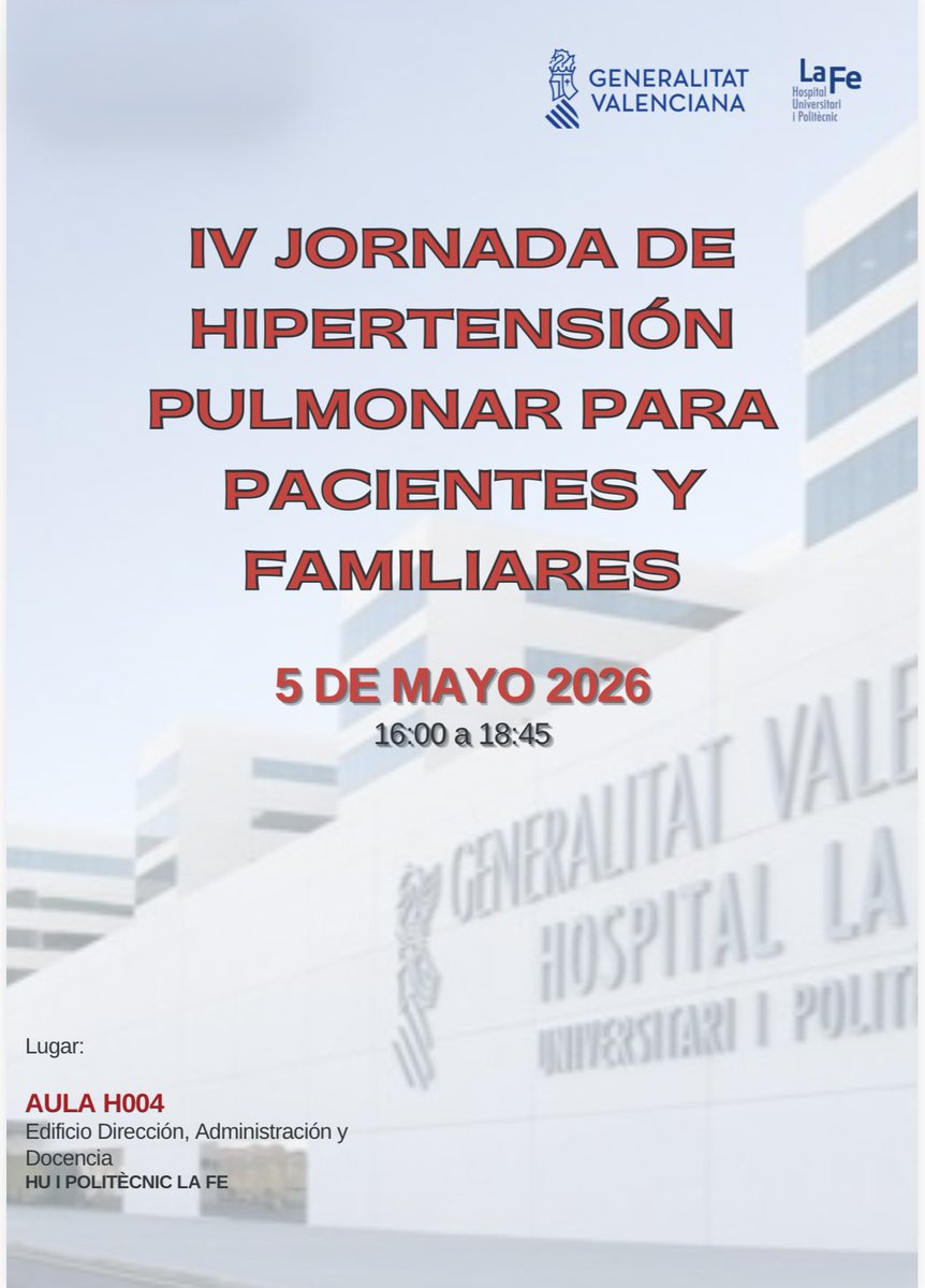 Picasaries's tweet photo. 📣5 de mayo 💙 Día Mundial de la Hipertensión Pulmonar
🗓️IV Jornada para Pacientes en @HospitalLaFe
Informar, acompañar y avanzar juntos.
Porque informar también es cuidar.
#HipertensiónPulmonar #PHaware https://t.co/Ew2O9PxNQk