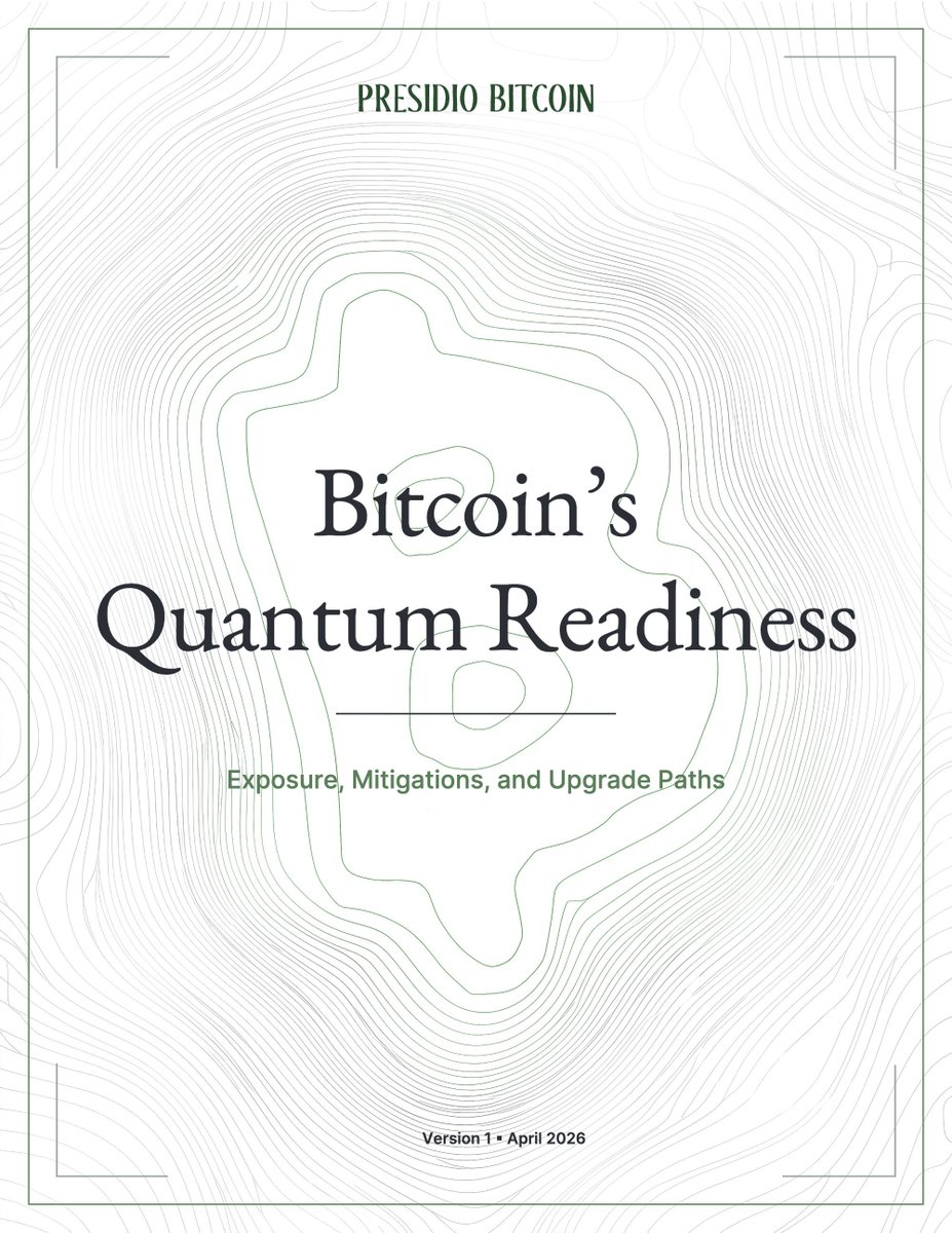 TFTC21's tweet photo. Presidio Bitcoin published a detailed technical report assessing quantum computing's threat to bitcoin. 

The conclusion: bitcoin is not at immediate risk, but the window to prepare is measured in years, not decades.

The core vulnerability is straightforward. A sufficiently powerful quantum computer could run Shor's algorithm to derive private keys from exposed public keys. If a cryptographically relevant quantum computer (CRQC) existed today, an estimated 6.5 million BTC, roughly a third of the total supply, would be immediately vulnerable to theft.

Over two-thirds of that exposure, approximately 4.5 million BTC, comes from address reuse, much of it concentrated among a small number of large custodians operating that way for simplicity. That portion is reducible today without any protocol change, simply by rotating to fresh addresses. The remaining structural exposure includes 1.72 million BTC in legacy pay-to-pubkey (P2PK) outputs, most of which are presumed lost.

Addresses that have never spent, where only a hash of the public key is visible on-chain, are not vulnerable at rest under current understanding.

The timeline for CRQCs remains uncertain. Recent expert surveys place a 50% probability of cryptographically relevant machines emerging by 2030 to 2035, though significant hardware bottlenecks remain unproven at scale.

Bitcoin's path forward involves deploying post-quantum signature schemes via soft fork. Developer attention is already visible: quantum-related discussion on Bitcoin's development mailing list has risen from roughly 5% of messages in 2024 to 50% in early 2026. 

Migration capacity is not the bottleneck. If 25% of block space were dedicated to migration, 90% of bitcoin's value could move in about four days.
