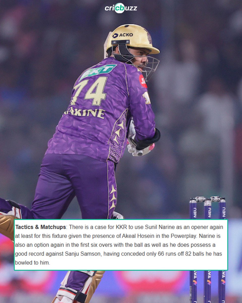 cricbuzz's tweet photo. Sunil Narine as an opener once again - as predicted in our match preview yesterday 😎 https://t.co/EiDswdU13L