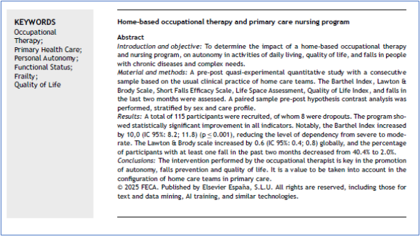 JHealthQualityR's tweet photo. 📰 Home-based occupational therapy and primary care nursing program
✏️Original by N Plaza-Briones et al in the @JHealthQualityR #RevistaSECA #JHQR
👉 https://t.co/XMuA33lU2t
✅ #QualityHealthcare #OccupationalTherapy #PrimaryHealthCare #PersonalAutonomy #FunctionalStatus #Frailty https://t.co/iHtxZkzNqm