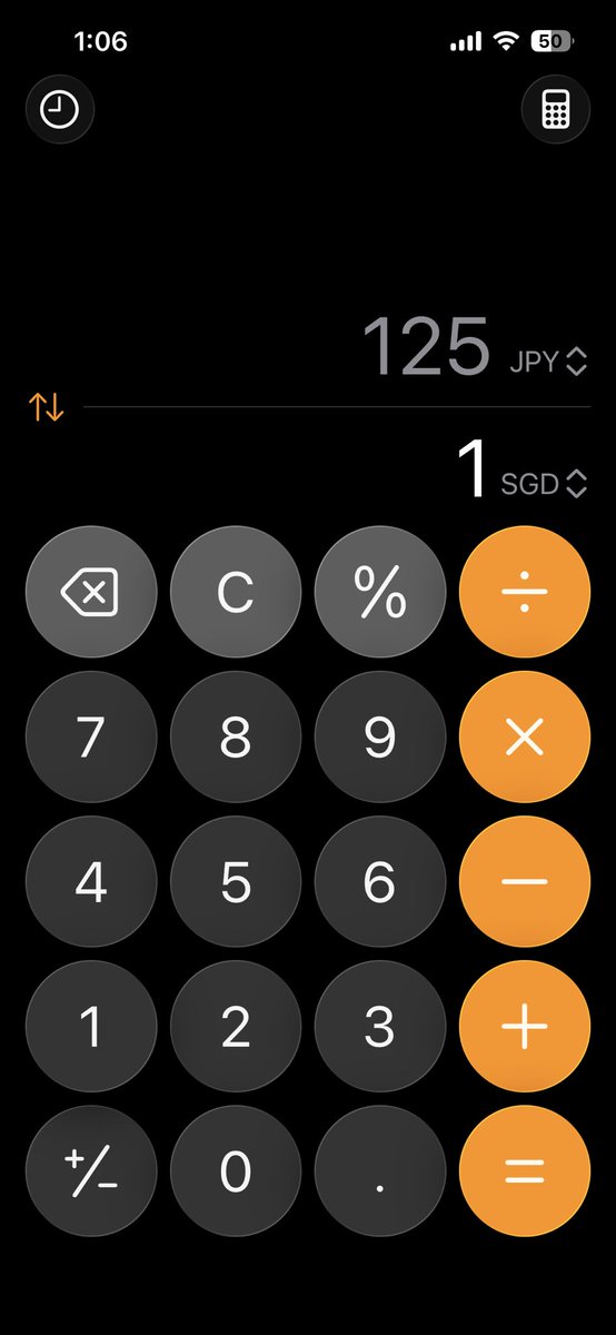 haruchin_rapi's tweet photo. iPhoneの電卓機能に通貨の換算が出来る機能があるの今知った！先日シンガポールに行った時普通に電卓使ってた😱 https://t.co/lxU0FI1lUv