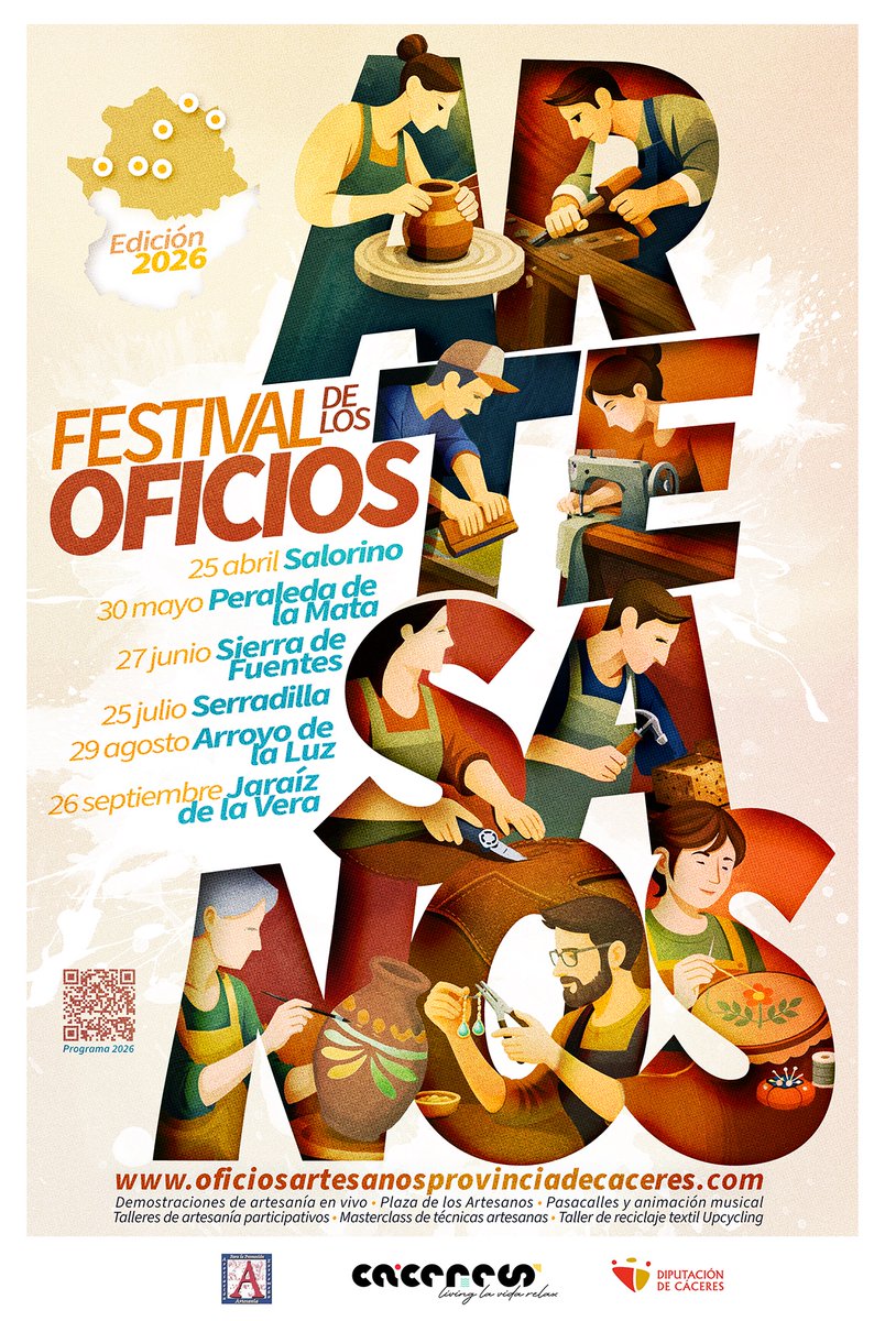 Turismo_DipCC's tweet photo. 🎙️✨ La artesanía recorre la provincia de Cáceres con la 5ª edición del Festival de los #OficiosArtesanos de la #ProvinciadeCáceres

📍 De abril a septiembre en #Salorino, #PeraledadelaMata, #SierradeFuentes, #Serradilla, #ArroyodelaLuz y #JaraízdelaVera
👉https://t.co/9krkcvgrSg https://t.co/zqrNp9GfNS