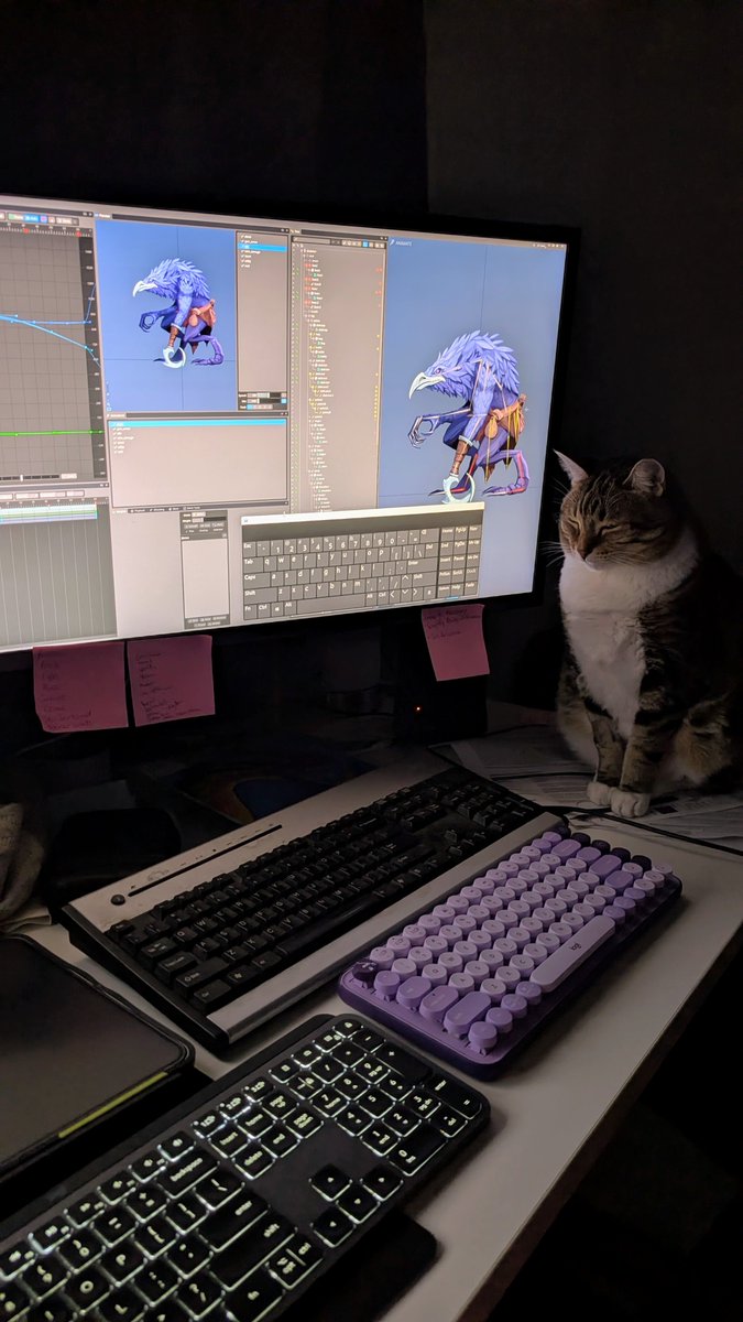 🐈 Bread watches over the late night animation of The Forest Agent, The Debt Collector. Rebalanced and available to fight now in our new Northanda Chronicles update. #IndieDev #Deckbuilder #IndieGames #Roguelike #steamgames #gaming #Northanda #cat