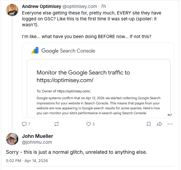 rustybrick's tweet photo. ICYMI: Google Search Console email notifications bug from yesterday  https://t.co/XG2t0D600l https://t.co/KBxZoKXyCK