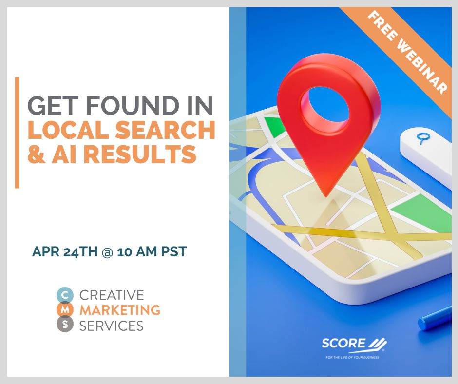 CreativeMktgS's tweet photo. 📣 New Webinar: Get Found in Local Search &amp; AI Results. Search is evolving, and small businesses need to adapt. Join us on 4/24 at 10 AM PST https://t.co/4SpOeIuKNQ 

#LocalSEO #AIsearch #SearchMarketing #DigitalStrategy #SmallBusinessGrowth #MarketingStrategy #SEO https://t.co/pOpAAvU7ni