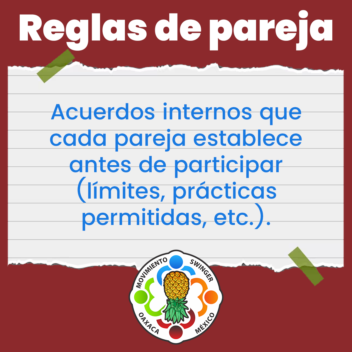 Reglas de pareja
Cada pareja pone sus propios límites. La comunicación es lo que fortalece cada experiencia. 
#MovimientoSwingerOaxaca #Swinger #Sw #Oaxaca