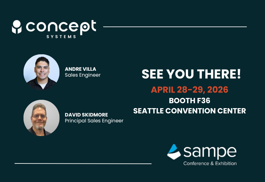 Concept_Systems's tweet photo. When we head to Seattle on April 27–28, David &amp; Andre will be on the floor ready to talk about your manufacturing challenges.

🔍 𝗕𝗼𝗼𝘁𝗵 𝗙𝟯𝟲 
📅𝗔𝗽𝗿𝗶𝗹 𝟮𝟴-𝟮𝟵, 𝟮𝟬𝟮𝟲  
📍 𝗦𝗲𝗮𝘁𝘁𝗹𝗲 𝗖𝗼𝗻𝘃𝗲𝗻𝘁𝗶𝗼𝗻 𝗖𝗲𝗻𝘁𝗲𝗿

#SAMPE2026 #SAMPE https://t.co/zMyqjc2aam