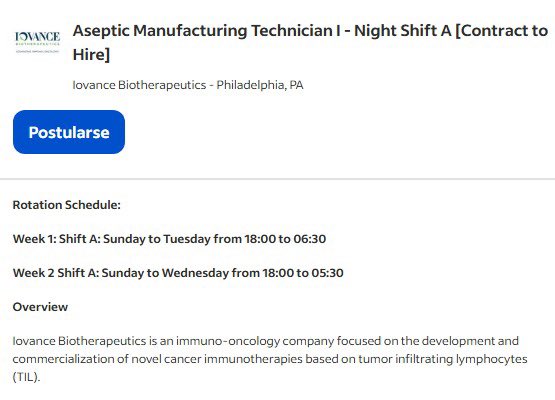 financialway's tweet image. 🚨 $IOVA scaling up! New job postings confirm 24/7 operations with Night Shifts (A &amp;amp; B) for Aseptic Manufacturing in Philly. If they’re producing til dawn, demand for AMTAGVI is surging. Clear bullish signal on scalability and patient uptake. 🚀 #IOVA #Biotech #StockMarket