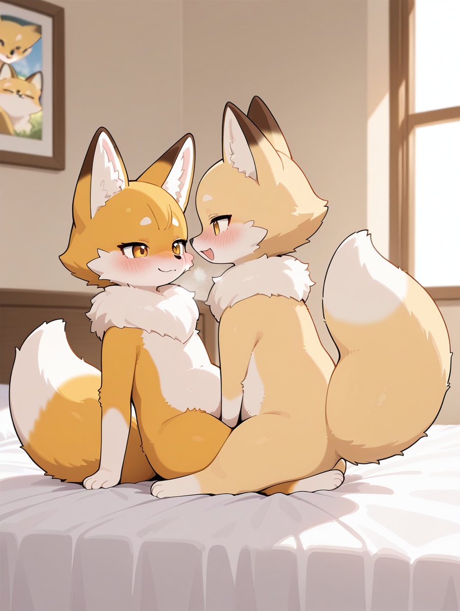 Konyaon's tweet photo. Good morning~♪🦊🦊
(foxes #AIart #AIイラスト #AIケモノ) https://t.co/wX6ah4H1t8