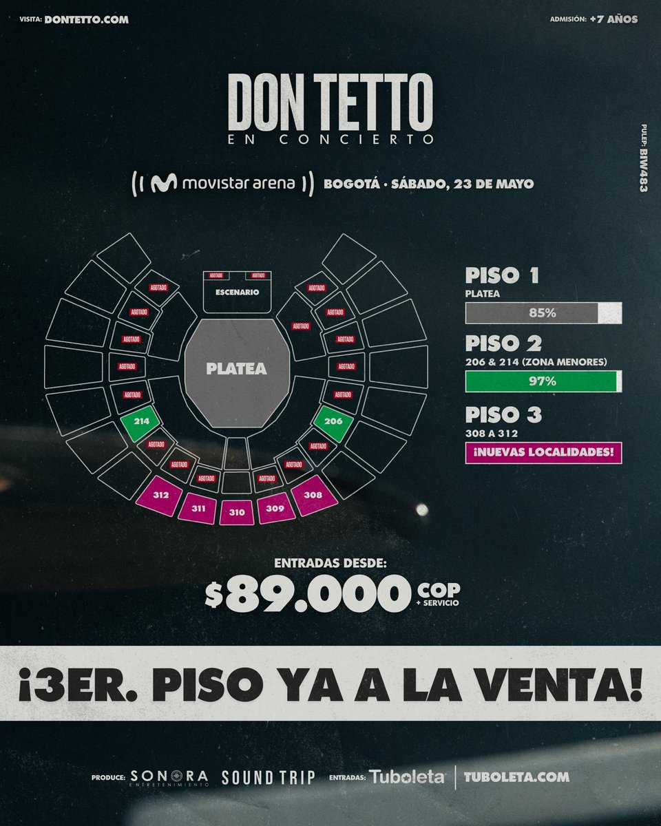 Amigos, por éxito en ventas: ¡Nuevas localidades disponibles! 🙌🏻

Nuestro concierto en el @movistararenaco ✨está cada vez más cerca…

🎟️ 3er. piso ya disponible, entradas en <a href="/Tuboletaoficial/">Tuboleta</a> desde $89.000 + Servicio en tuboleta.com