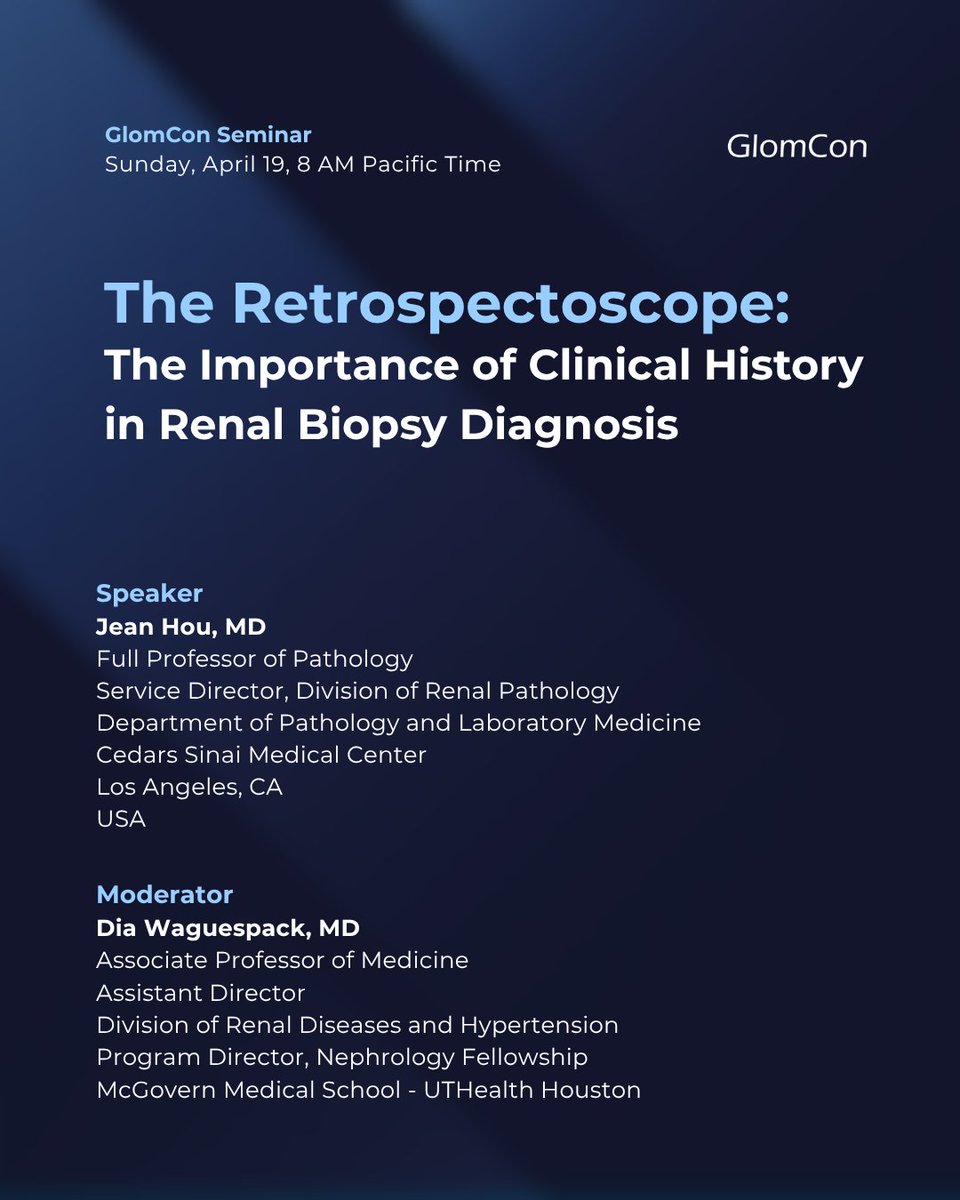 GlomCon's tweet photo. Join GlomCon this Sunday
The Retrospectoscope: The Importance of Clinical History in Renal Biopsy Diagnosis by Dr. Jean Hou
ID: 817 4374 4653
Passcode: 202122
Sign up π https://t.co/fxh2CVvu76
#GlomCon https://t.co/KLP40j7jMI